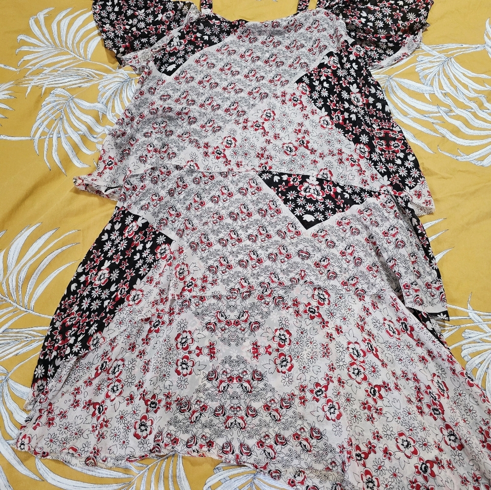 Rebecca Minkoff Red White Black Fleur Midi Dress Floral - Picture 2 of 7